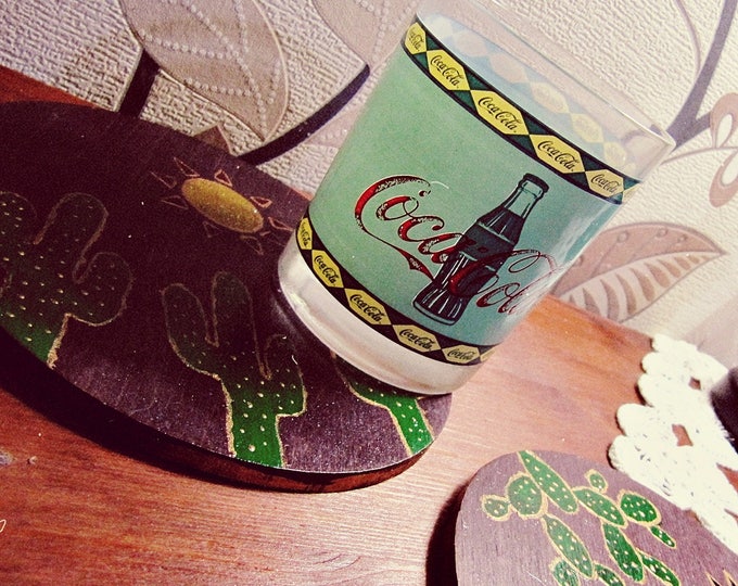 Boho Table Decor - Drink Coasters Set for Two - Southwestern Decor - Wood Coasters - Cactus Decor - Boho Hauseware - Gift for Couple