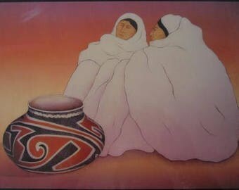 1970's R.C Gorman Navajo "Wild Flowers" Extra Large Native Indian Woman Art Tile by A.R.T. Co., U.S.A