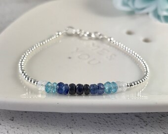 Sapphire Bracelet, Blue Sapphire, Ombre Sapphire Bracelet, Blue Topaz, Moonstone, Dainty, Gemstone Bracelet