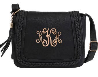 Monogram Crossbody Bag / Leather Purse / Leather Bag / Shoulder Bag / Embroidered Clutch Purse / Preppy Cross body Bag / Vegan Leather