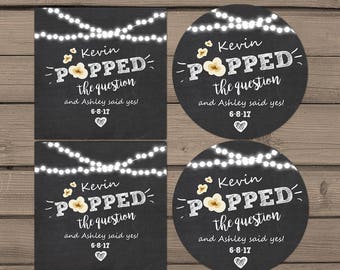 He Popped the Question Gift Tag Engagement party favor tag Engagement Popcorn Favor Tag Stickers egagement wedding Stickers chalk PRINTABLE