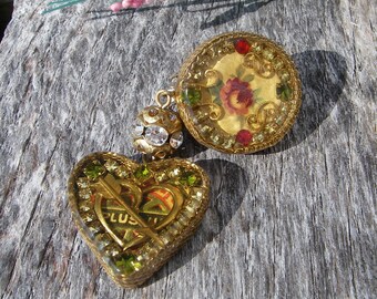 Vintage John Wind Maximal Art Clip Earring, Single Earring For Replacement or Supplies, Maximal Art Heart Rhinestone Lucite Earring