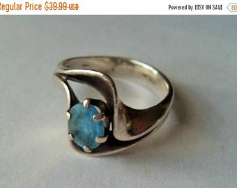 CIJ SALE Southwestern Sterling Blue Topaz Ring, Big Blue Gemstone sterling silver ring, Southwestern style healing gift for her Gingerslittl