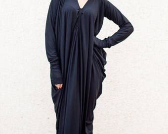 ON SALE Black Maxi Dress, Maxi Dress, Black Kaftan, Casual Dress, Black Long Extravagant Dress, Long Sleeves Loose Dress TDK07 by Teyxo