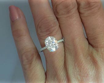 Forever One Oval Moissanite Diamond Engagement Ring 3.0ct Oval Moissanite .44ct Natural Diamonds 14k White Gold Pristine Custom Rings