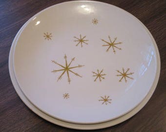 2 Vintage Mid Century Star Glow Atomic Starburst Dinner Plates Ironstone China