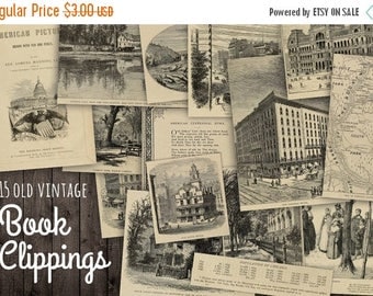 40% OFF SALE Antique Book Clippings Paper Set INSTANT Download - Antique Paper Drawings Illustrations Scraps Pieces - Digital Paper Set - Pr