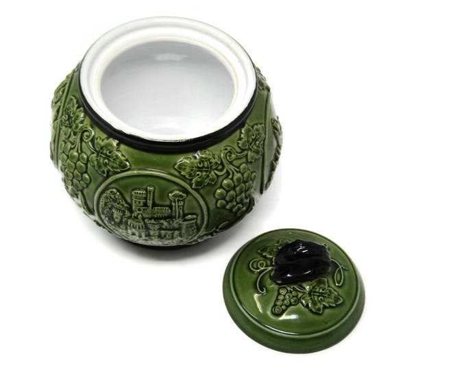 Vintage West Germany Stoneware Jar with Lid - Green Rheinstein Cookie Jar - Germany Hot Cider Barrel - Tureen w/ Lid Teen