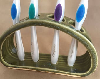 Toothbrush Holder Ceramic Mediterranean Green