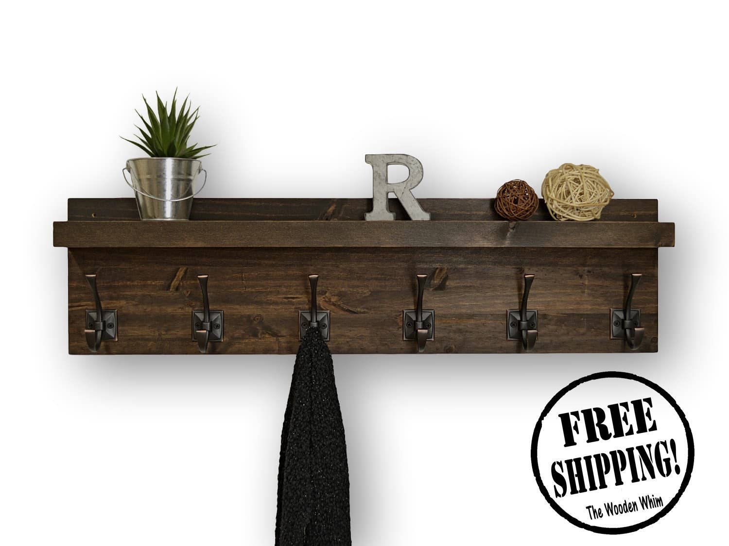 Floating Shelf Coat Rack 6 Hooks