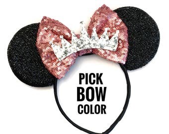 Princess Mickey Ears, Custom Minnie Ears , Sparkly Mickey Ears, Costume Mouse Ears, Sparkle Minnie Ears , Minnie Princess SILVER CROWN