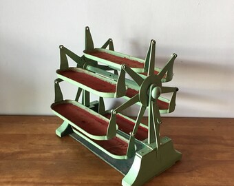 Vintage industrial mint green parts bin carousel original