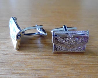 Lady's silver cufflinks - tiny purse / clutch bag - opens for secret note or photo