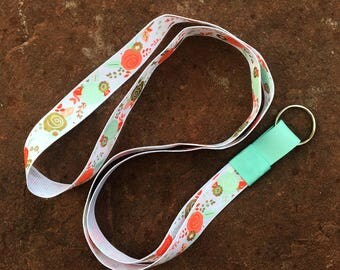 Lanyard, Floral Lanyard, White Floral Lanyard, Pink Floral Lanyard, Flower Lanyard, Blue Floral Lanyard, Gold Floral Lanyard, Keychain