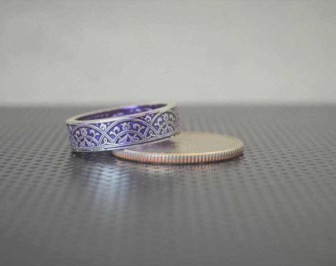 Moroccan Coin Ring, Purple Coin Ring, Stained Glass Ring, Purple Ring, Coin Art, Morocco, Silver Coin Ring, Moroccan Art, Boho Ring, Purple