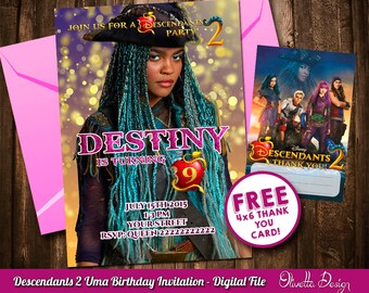 Descendants 2 Invitation for Birthday Party - Uma - Digital File