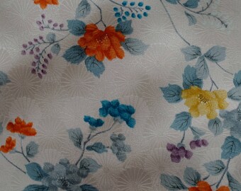Vintage Japanese Silk Kimono Fabric Chrysanthemum and Flowers
