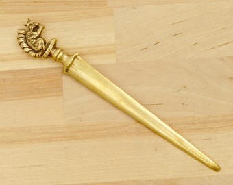 Envelope knife / paper knife / letter opener || solid brass || vintage style || Squirrel shape handle