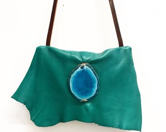 Turquoise Crossbody, Turquoise Leather Handbag, Turquoise Handbag