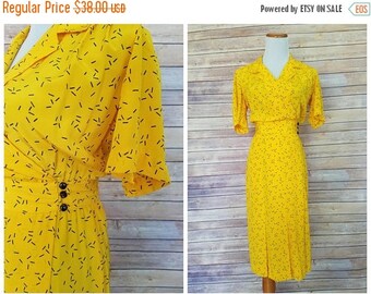 ON SALE 20% OFF 1980s does 1940s Yellow Dress | 1980s Yellow Dress | Vintage 80s dress | Vintage Novelty Print Dress | 80s Yellow Dress | Li