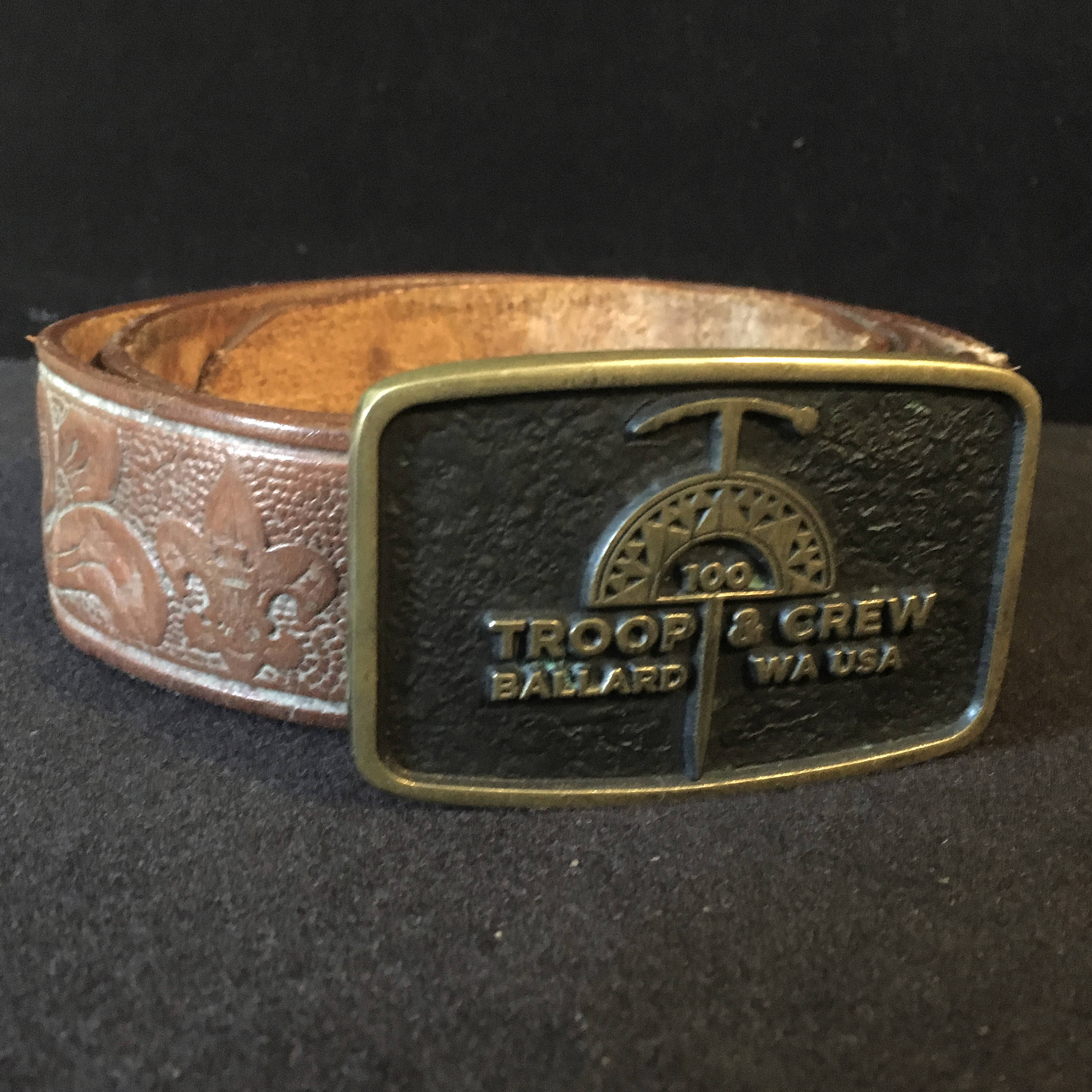 Boy Scout Leather Belt and Brass Buckle Troop & Crew 100