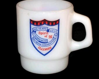 Vintage Anchor Hocking Fireking Mug, Spirit Of 76' Mug, Advertisement Mug, Illinois Cup, Collectible Mug, Coffee Cup