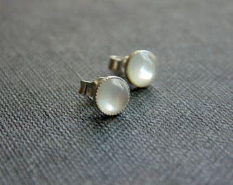 White mother of pearl shell 5mm sterling silver stud earrings