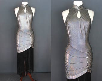 90's Party Dress 90's Op Art Space Age Fringed Body Con Party Dress 90's Club Kid Dress