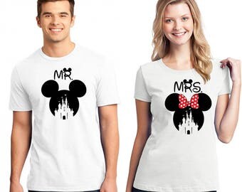 Mr & Mrs, x2 Couples T-Shirts SET, Disney Couple Shirts, Mickey, Minnie, Castle, Gift For him, Gift For her, Gift for Couples, Custom Shirts