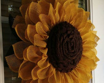 Sunflower wreath burlap