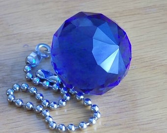 Blue Crystal Ball Ceiling Fan Pull Chain, Crystal Light Pull, Prism Suncatcher, Fan Accessories, Lighting Decor