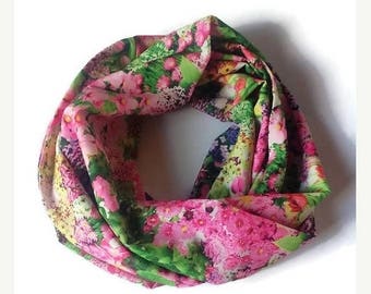 15% off women gift woman scarf infinity scarf spring scarf floral scarf chiffon scarf pink green scarf girlfriend gift scarf for woman scarv