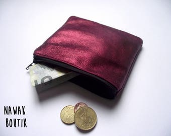 Porte monnaie en cuir - Rouge irisé