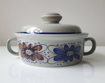 Stavangerflint Norway Florry 3 Teacups / Coffeecups with saucers, brown/blue flower, Nils Aarestad Siversten