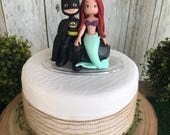 Ariel Little Mermaid and Batman Wedding Cake Topper