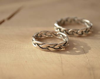 Viking Wedding Rings Set Silver Alternative Scyth Bands Unisex Ring Pagan Rope Viking Wedding Rings Set Silver Alternative Scyth Bands Unisex Ring Pagan Rope