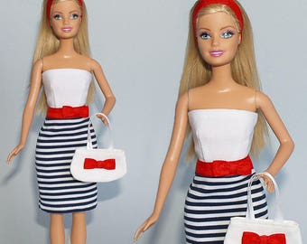 Barbie clothes - dress, bag, headband - handmade