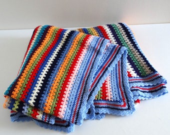 Couverture afghane vintage faite main au crochet pour grand