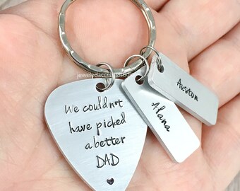 Personalized Dad Keychain, Guitar Pick, Couldnt Pick a Better Dad, Fathers Day Gift, New Dad Gift, Hand Stamped, Gifts for Dad, Grandpa Gift