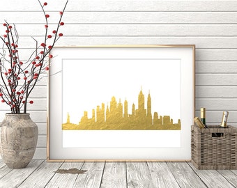 New York Print, New York Wall Art, New York Skyline, New York City Gold Foil Texture, Modern Wall Art, Gift, Home Office Decor Printable Art