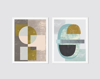 Print set, set of 2, modern wall art prints, mid century art, pastel wall art, mid century art print, textured prints, pastel art, art set