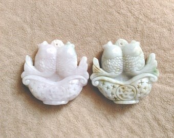 Carved Burmese Jade Prosperity / Wealth Lucky Charm Pendant (Cord Necklace) - Moss In Snow White Jadeite / Green, Yellow Koi Fish (A-Grade)