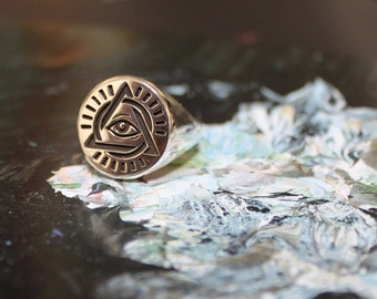 ALL SEEING EYE / Illuminati Ring / Silver Signet Ring / All Seeing Eye Ring