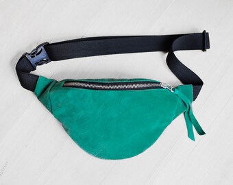Green Suede Waist bag money belt hip bag belt bag fanny pack, genuine suede bum bag, festival bag, gift for him