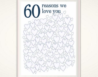 60th Birthday For Men - 60th Birthday Gift, 60th Birthday Party Decorations, Alternative Guest Book, 60th Anniversary Gift, 60 Years Loved