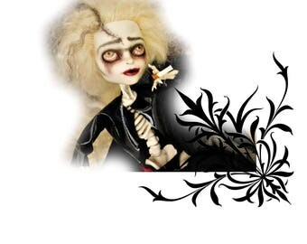 Monster High Repaint doll with Charcoal Colors, Troubled Souls Custom Doll Perfect Day of the Dead Gift ideas, Certificate of Authenticity