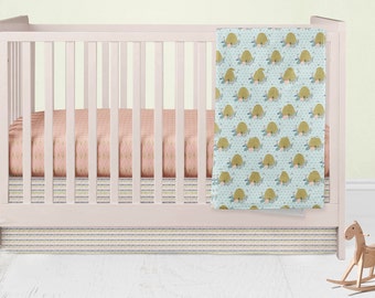 Bumble Bees Crib Bedding Set- Floral Crib Skirt - Spring Fitted Crib Sheet - Toddler Minky Baby Blanket- Woodland Nursery -Baby Shower Gift