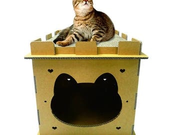 Mini Castle Thick Gauge Cardboard Playhouse, Modern Cat Furniture, Cat Condo, Cat Cave, Cat Tree, DIY, Cat Scratcher, Cat Perch, Gift, Cats