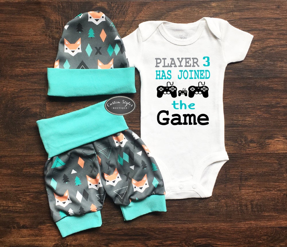 Baby Boy Coming Home Outfit Teal And Gray Fox Print Shorts Hat