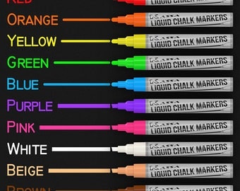 Liquid Chalk Markers (10 Neon Colors) Erasable Chalkboard Paint Marker  - Chalk Board Ink - Blackboard Bistro Wedding Boards Pen